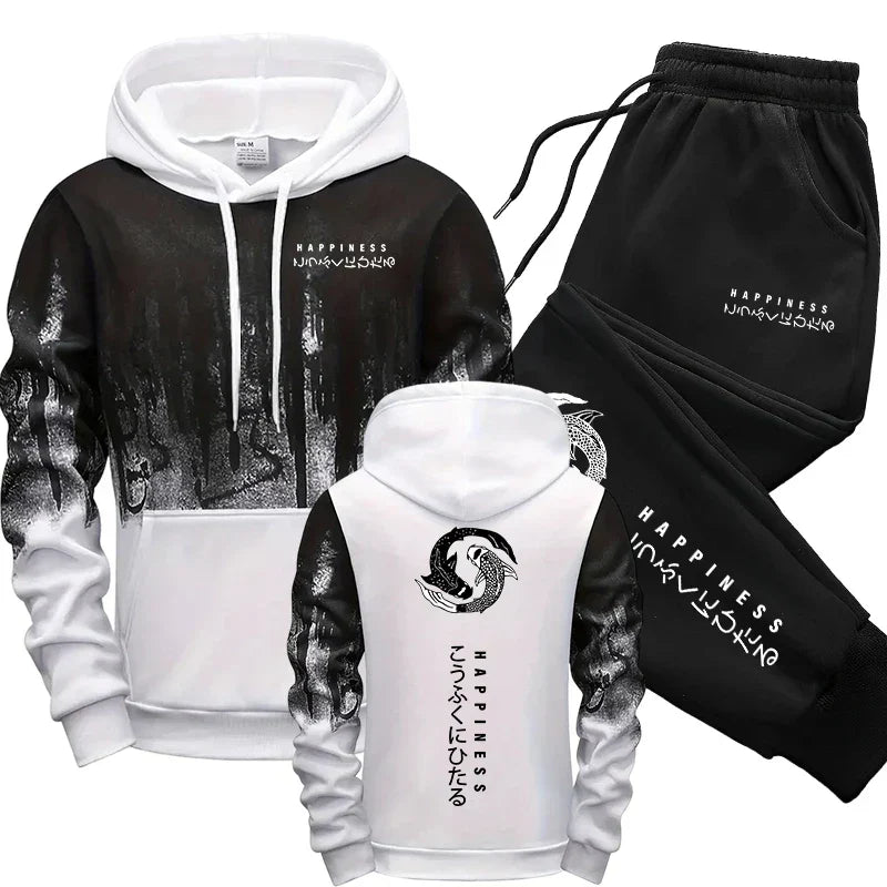 Japanese Fashion Men's Tracksuit Hoodies Sweatpants 2 Piece Set Fall&winter Daily Casual Sporty Jogging Suit Urban Trend Outfits