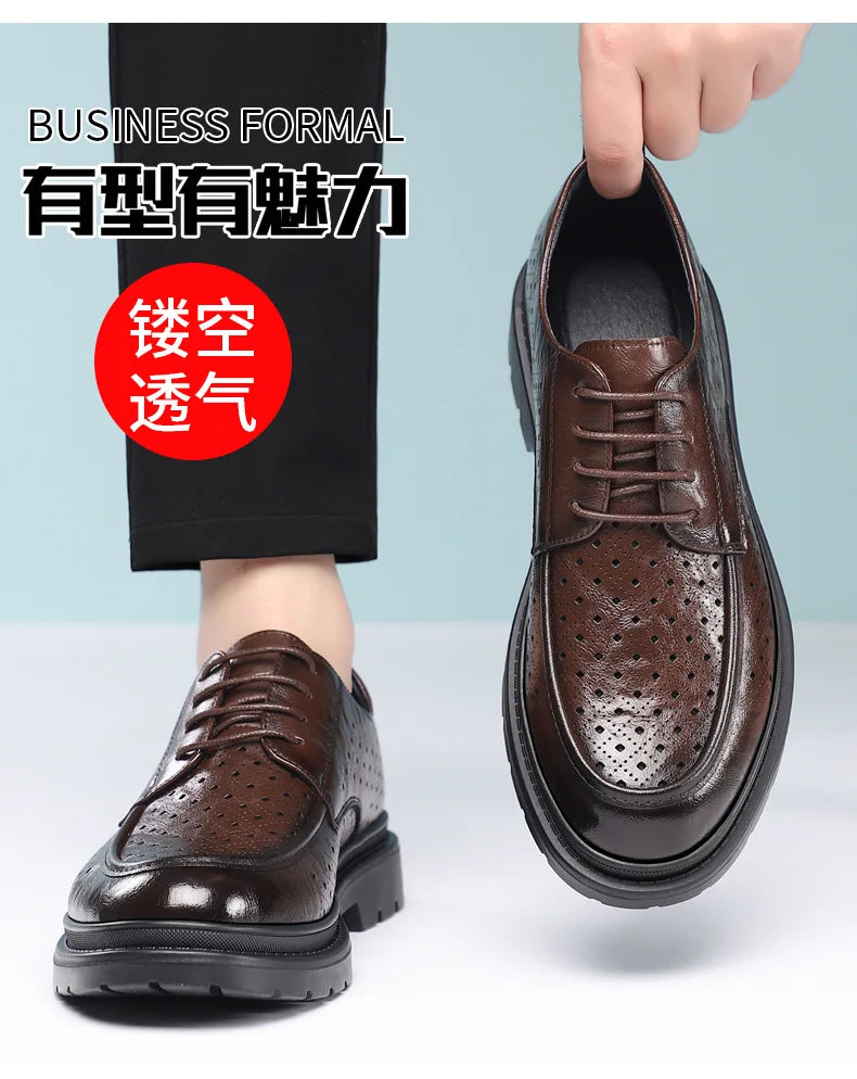 British Style Business Derby Shoes for Men Spring Summer Breathable Dress Shoes Male Fashion Casual Leather Wedding Shoe Man