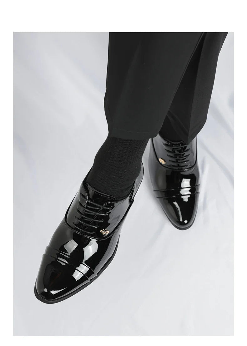 Premium Leather Men Shoes Slip On Loafers European Brand Business Casual Wedding Party Plaid Design Height Increasing