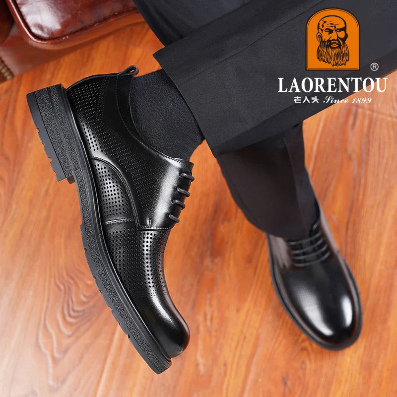 LAORENTOU breathable hollow out business round toe casual shoes, thick soled men's formal Derby shoes, wedding shoes 20933W