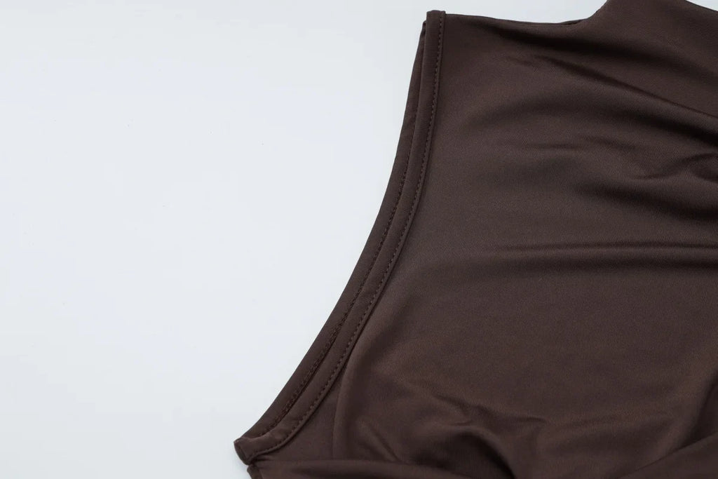Irregular Draped Ruched Sexy Mini Dress For Women Turtleneck Sleeveless Pleated Slim Party Dress Female Holiday Beach Dresses