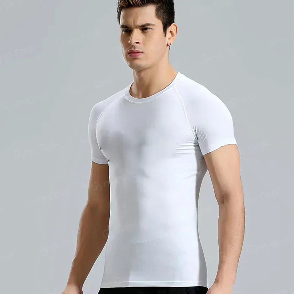 Funny Face 2 in 1 Shorts T Shirt Suits Men's Fitness Breathable Second Skin Compression Shirts Sets Gym Double Deck Shorts