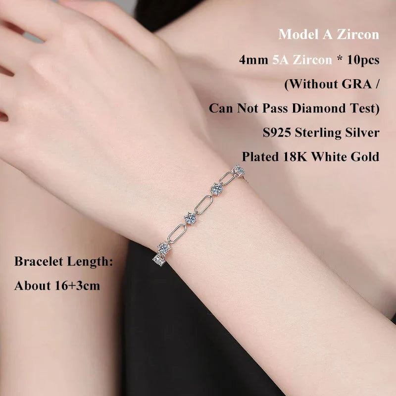 Full 4mm 0.3CT D Color VVS1 Moissanite Diamond Link Bracelet for Woman Man 925 Silver Adjustable 16cm Chain Bracelets GRA