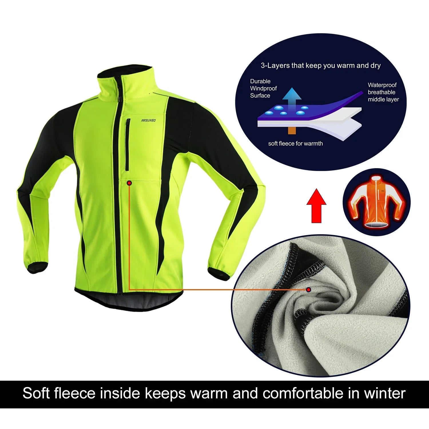 Men's Warm Cycling Jacket Fleece Bike Jersey Windproof Waterproof Softshell Coat Bicycle Clothing Motorcycle Raincoat