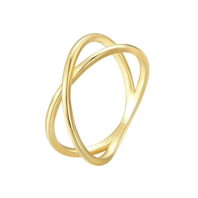 14K Gold Plated X Ring Dainty Minimalist 925 Sterling Silver Cross Ring for Women Promise Jewelry 2 Colors SCR543