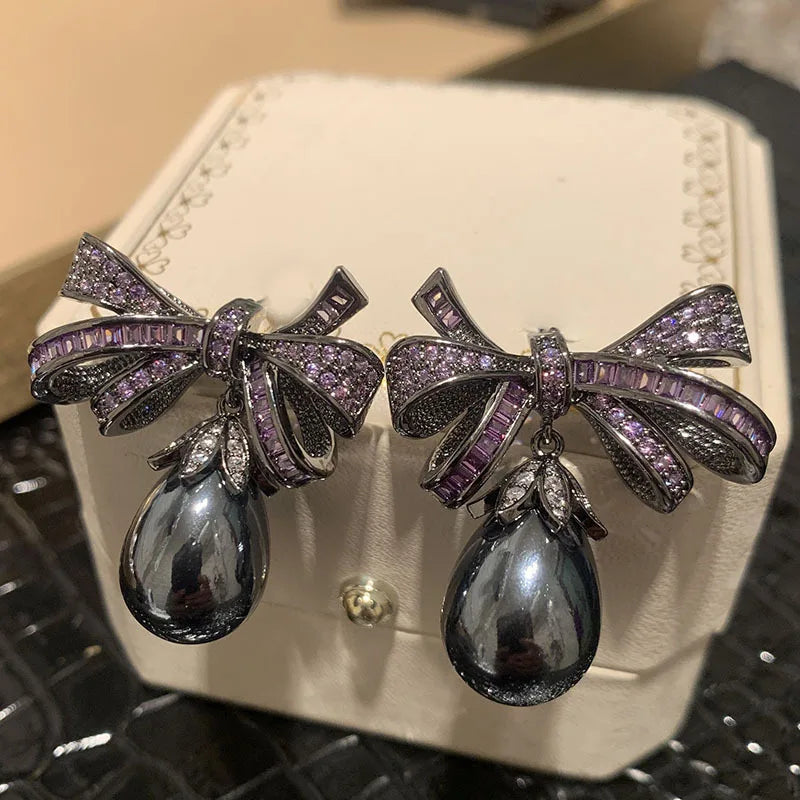 Purple Knot Pearl Earrings For Jewelry Gift
