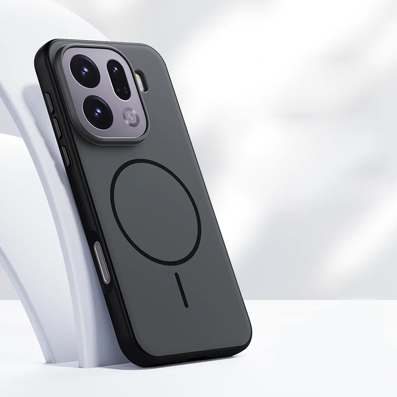 لجراب OPPO Find X9 X9 Pro المغناطيسي ثنائي اللون المصنوع من البولي كربونات غير اللامع + غطاء خلفي بملمس TPU مع زر معدني لهاتف Find X 9