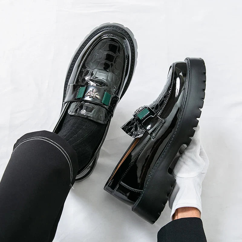 2026 Fashion Bee Design Men's Leather Shoes Thick Sole Luxury  Slip On Loafers Comfort Fashio Business Party Formal Dress Shoes
