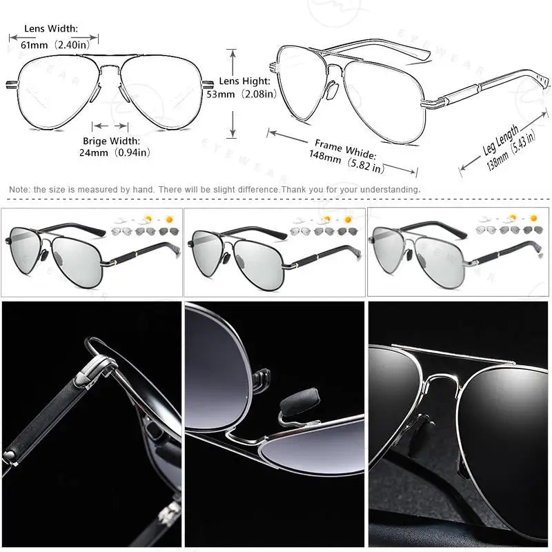 Design Aviation Sunglasses Polarized Man Photochromic UV400 Glasses Woman Anti-glare Driving Goggles zonnebril heren