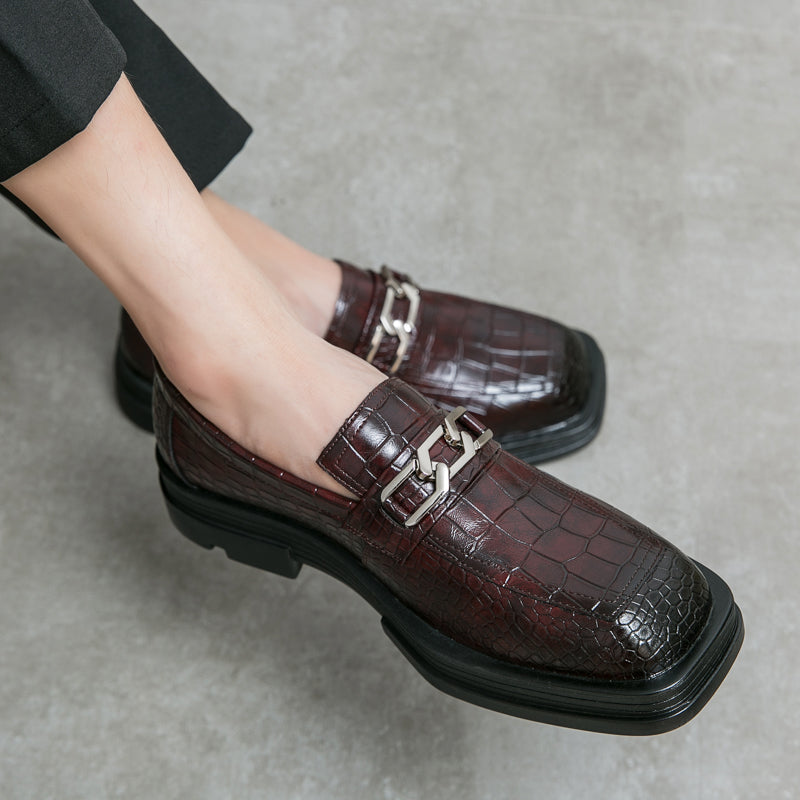 Fashionable Dress Loafers For Men, Crocodile Embossed Chain Decor Slip-on Dress Shoes