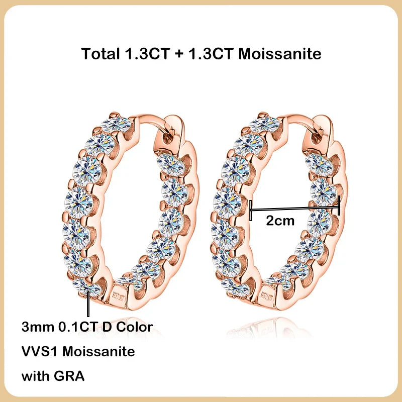 Luxury Moissanite Hoop Earrings 2.6 Carat D Color S925 Sterling Silver Earring For Women Party Fine Jewelry Christmas Gift