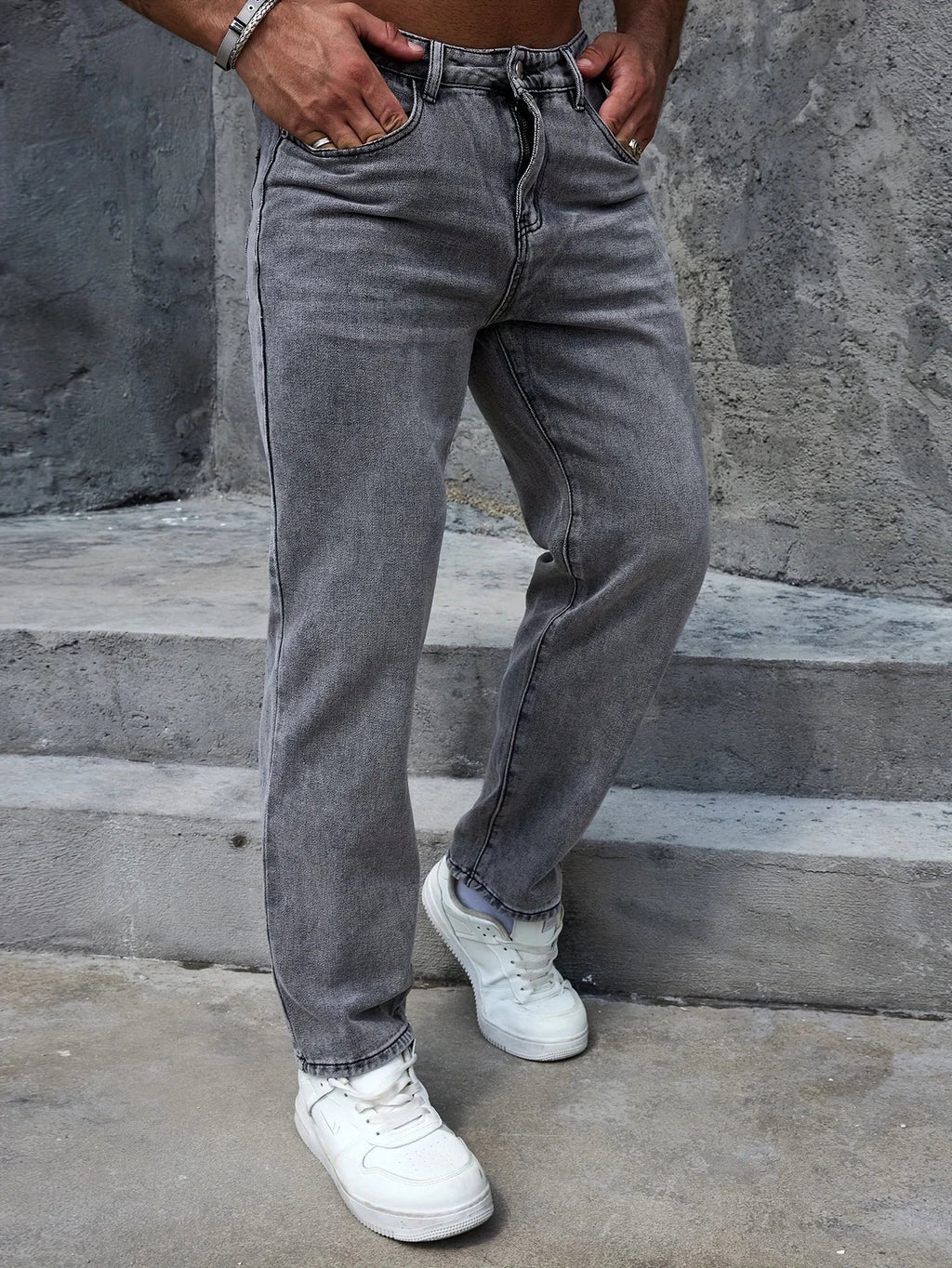 2025 Casual Men's Jeans Pants grey regular-fit Versatile trousers All Season comfort size EU 44-52 US 34-42