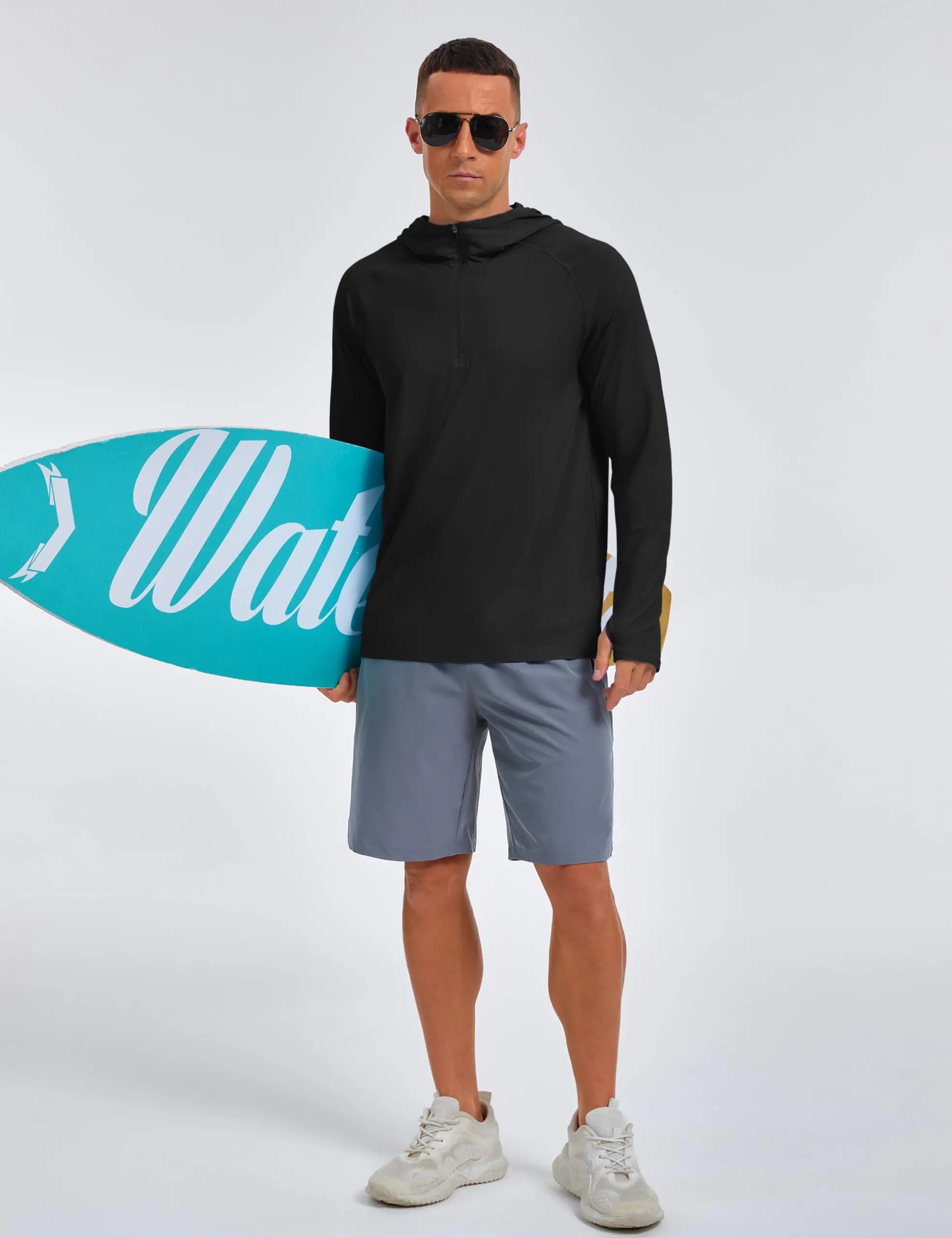 Mens 1/4 Zip UPF 50+ Shirts Sun Protection Running Surfing Athletic Shirt Lightweight Rash Guard Long Sleeve Hoodie