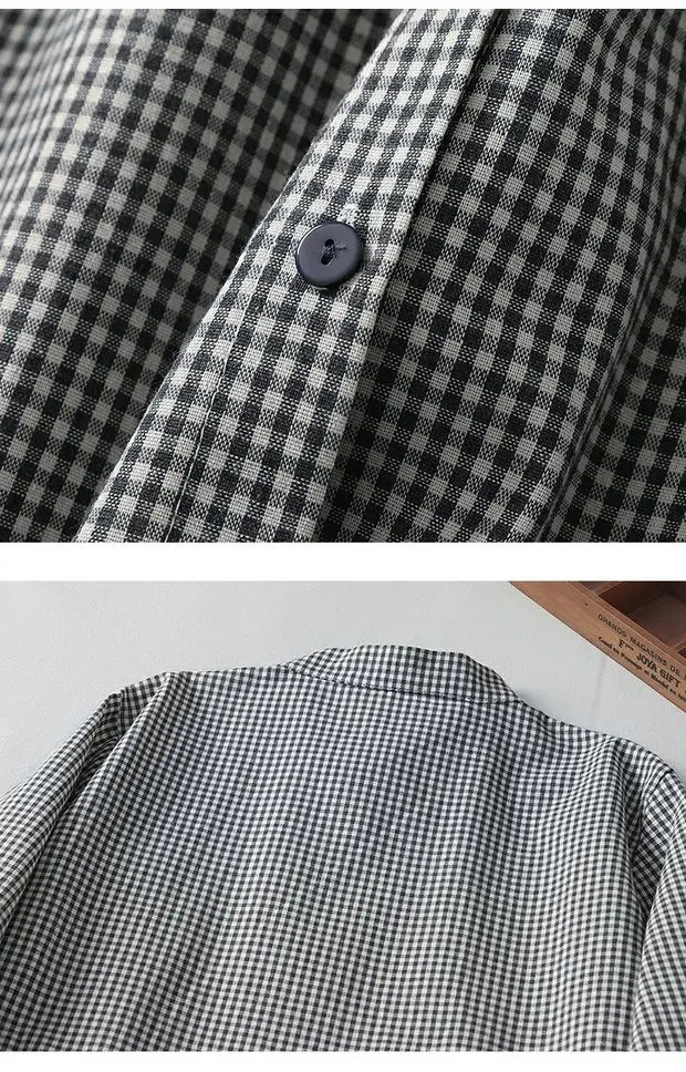 Sweet Japanese Sle Cotton Linen Plaid Long Sve Dr Women Spring Autumn Slimming Doll Dr Cardigan Stand Collar Long ...