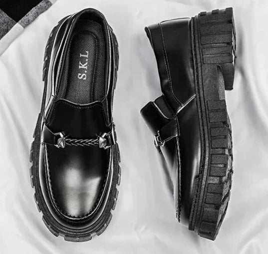 Man Casual Loafers Shoe Black Business Leather Shoes for Men Round Toe Height Increasing Platform Footwear Offer Shipping Free