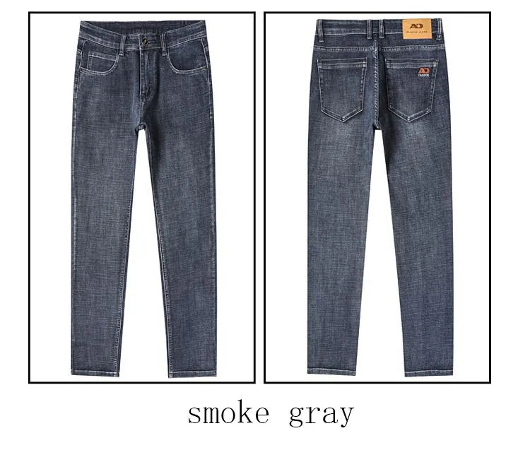 High Quality Spring Autumn Men's Slim Jeans Stylish Casual Stretch Fabric Denim Pants Classic Trousers Smoke Gray Plus Size 40