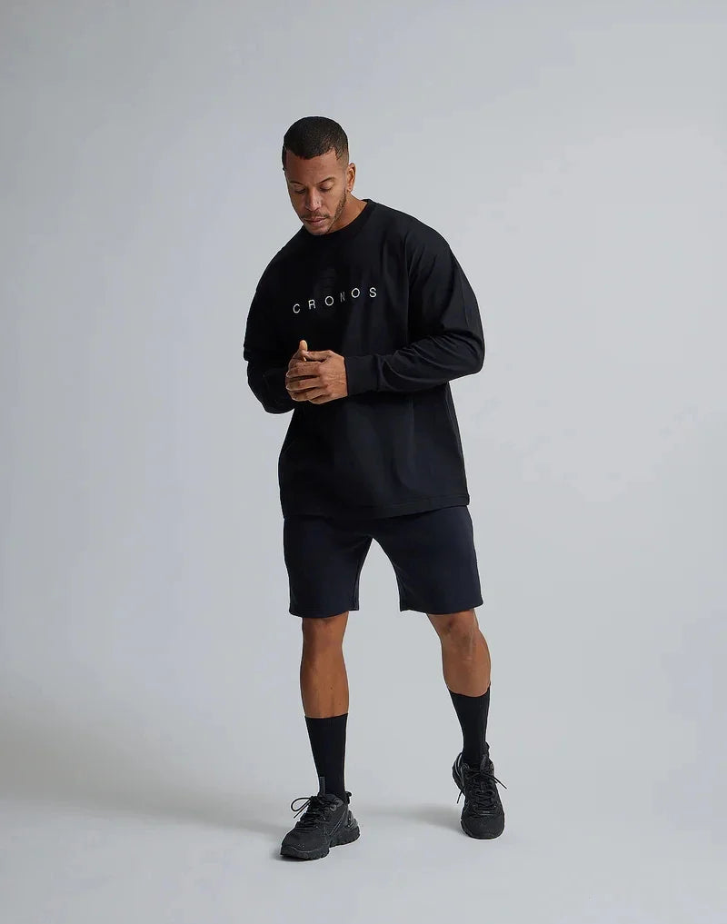 CRONOS Classics Print Long Sleeve 100% Cotton Men T-shirt Gym Fitness Bodybuilding Workout Casual T Shirt Male Sport Tee Tops