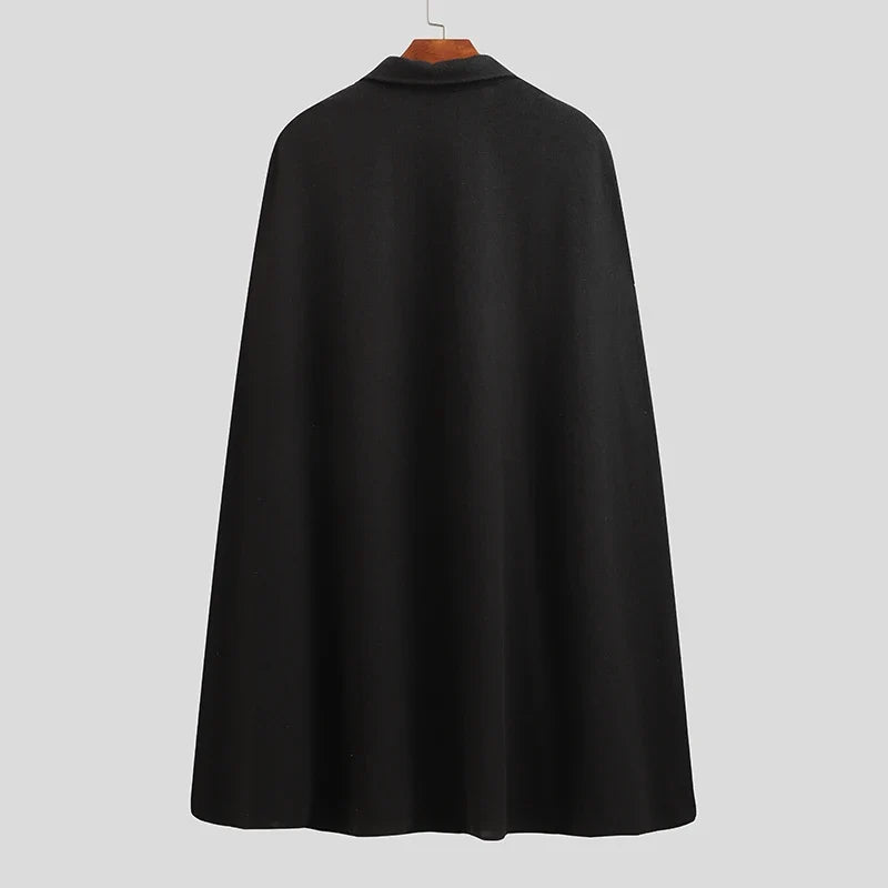Fashion Men Cloak Coats Lapel Solid Color One Button Cape Trench Streetwear 2023 Casual Male Overcoats Ponchose S-5XL