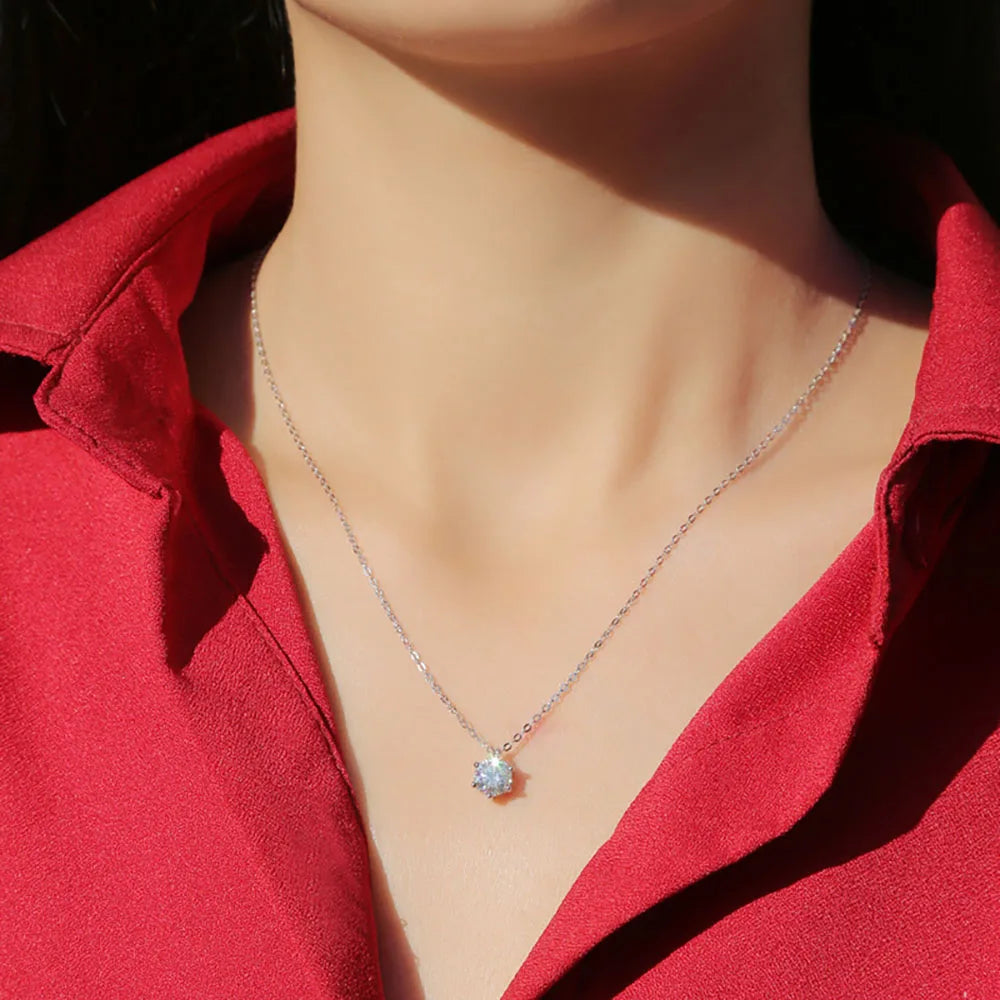 1 2 Carat Real Moissanite Pendant Necklace For Women 6 Prong 100% 925 Sterling Silver Wedding Party Bridal Fine Jewelry