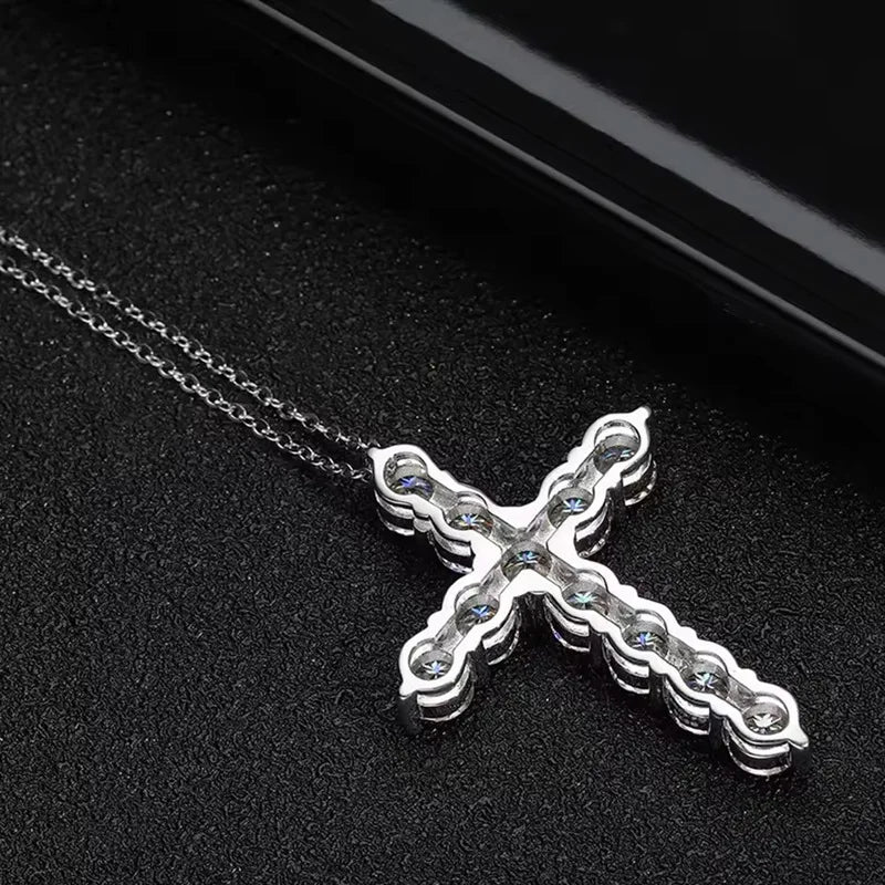 Certified 3.5MM Moissanite Necklace 14K Gold Filled Cross Pendant Necklace for Women Europe and America Vintage Jewelry