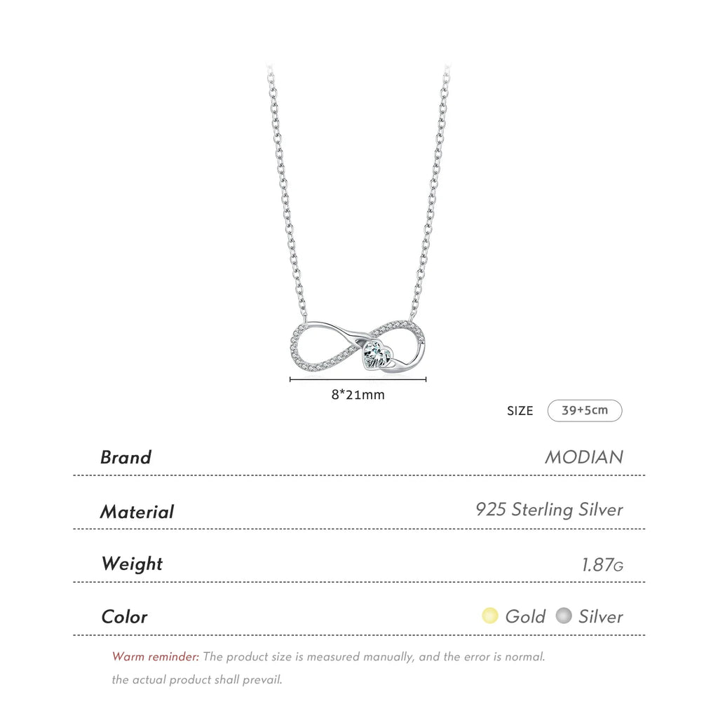 925 Sterling Silver Infinite Love Necklace Romantic Embrace Heart Pendant Link Chain For Women Anniversary Jewelry Gifts