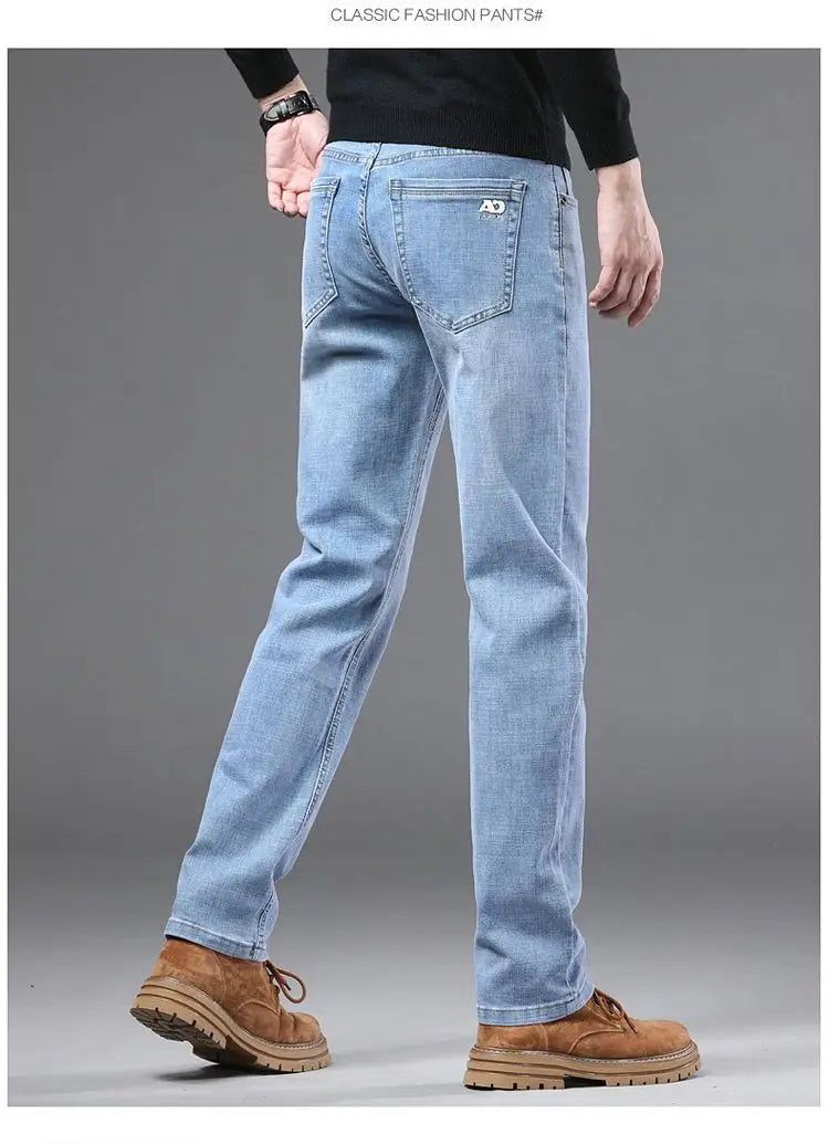 High Quality Spring Autumn Men's Slim Jeans Stylish Casual Stretch Fabric Denim Pants Classic Trousers Smoke Gray Plus Size 40