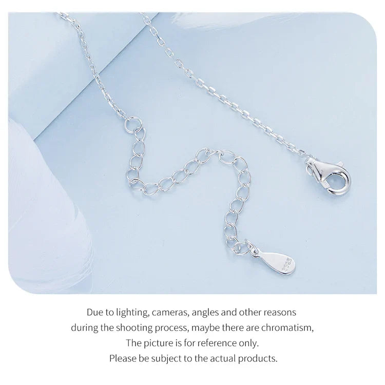 925 Sterling Silver Sky Blue Enamel Whale Tail Pendant Necklace Double Fish Tail Neck Chain for Women Fine Jewelry BSN294