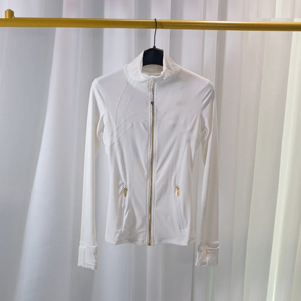 New Version Gold Zipper Slimming Jacket Yoga Stand Collar Coat Slim Fit Quick-Dry Sports Thin Twilight Rose Gold Summer