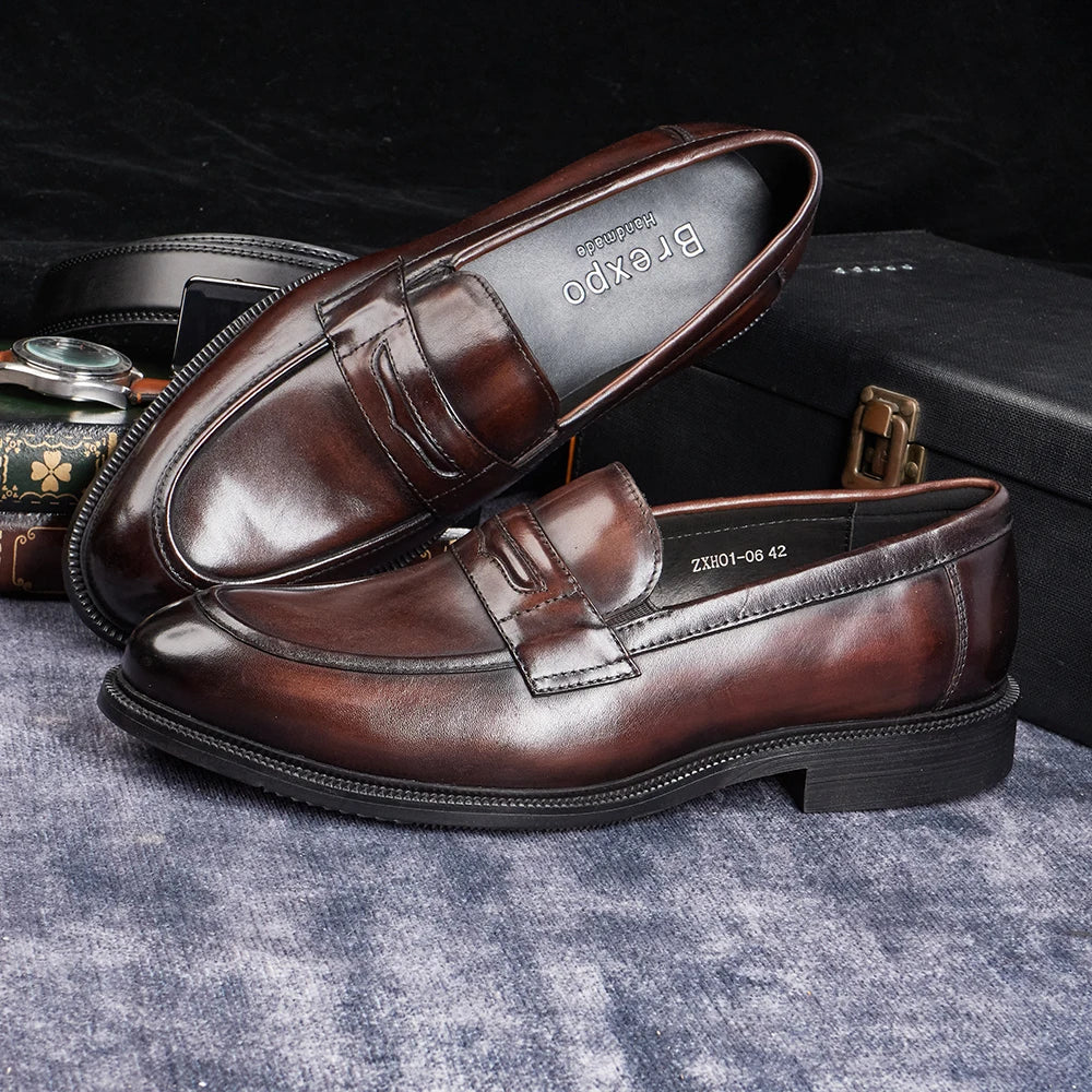 Men's Formal Leather Shoes British Style Oxford Loafers Round Toe Breathable Non-Slip Business Dress Wedding Office Casual Shoes