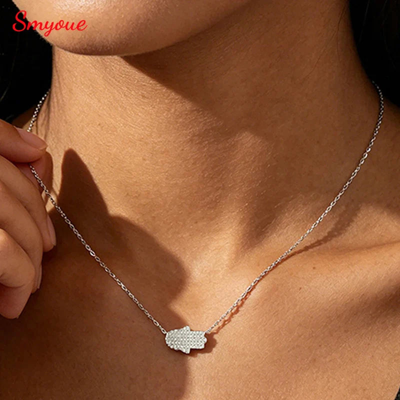 18k Plated Certified Moissanite Necklaces for Women Hand Shape Full Diamond Pendant Dainty Jewelry Pure S925 Silver