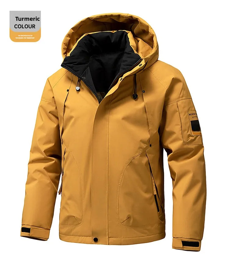 Thick Padded Waterproof Jacket Men Outdoor Softshell Zip Up Hooded Jacket Windbreaker Hiking Camping Coat Autumn Winter Overcoat