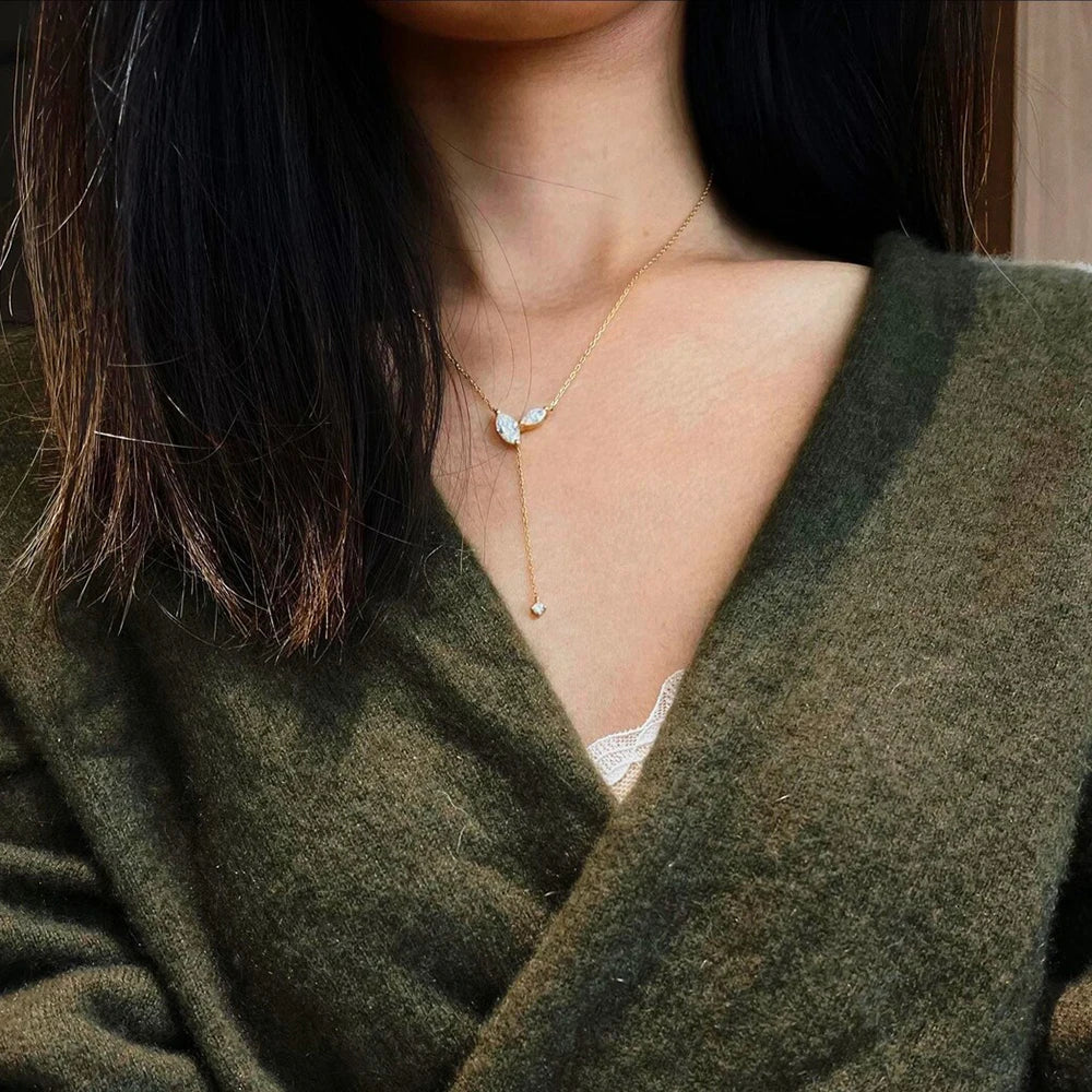 Certified Marquise Cut Moissanite Lariat Pendant Necklace S925 Silver 4cttw Lab Diamond Y-Style Long Tassel Neck Chain for Women