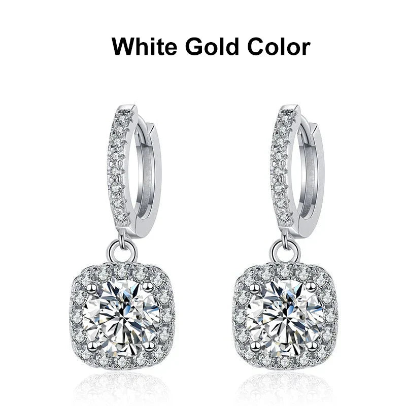 1ct Moissanite Drop Earrings S925 Sterling Silver with Gold Plated Wedding Jewelry With Certificate Hoop Dangle Earrings