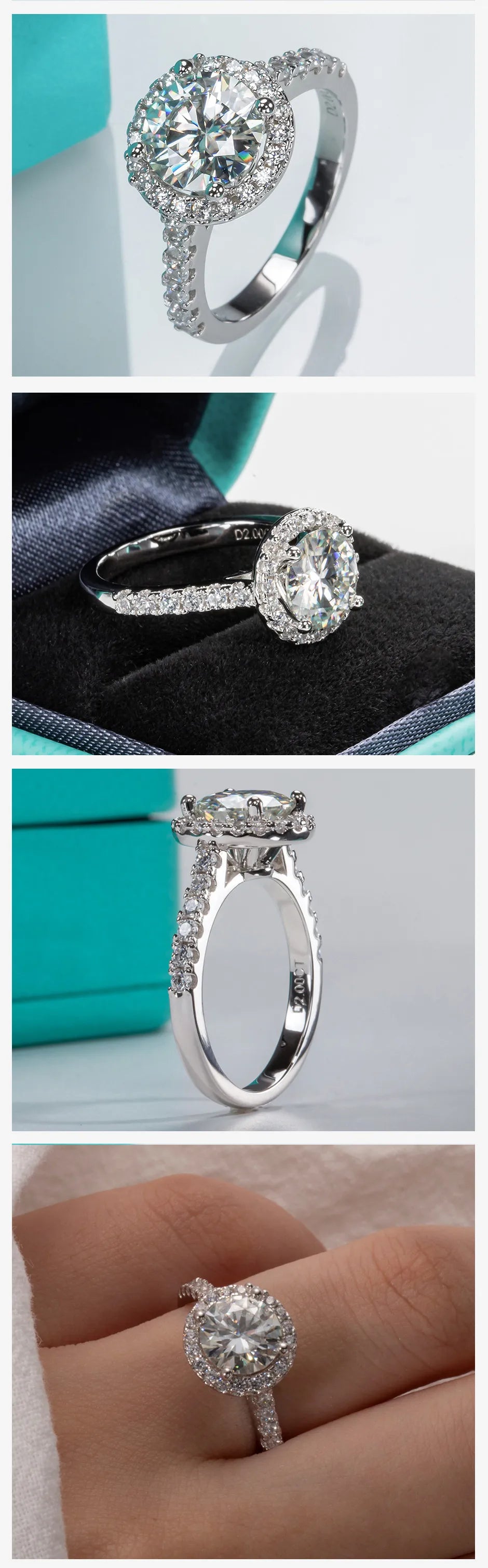 2 Carat D Color Moissanite Halo Engagement Ring For Women 925 Sterling Silver Wedding  Rings Fine Jewelry Wholesale