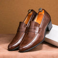 Retro High Heel Men's Shoes Fashionable Business Leather Slip-On Shoes Trendy Rubber Sole Pointed Toe Ankle-Length PU Leather