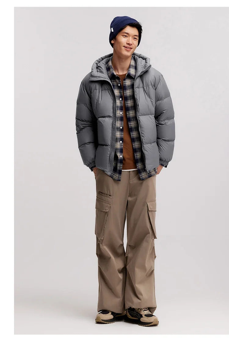 Down Jacket Men 2024 Winter New Thermal Three-Proof Couple Hooded Outerwear Solid Color Versatile Down Jacket