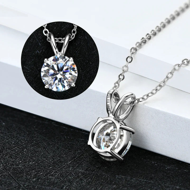 Certified 6.5MM 1CT Moissanite Pendant Necklace Real Silver Chain 925 for Women Sparkling Solitaire Drop Necklaces Jewelry
