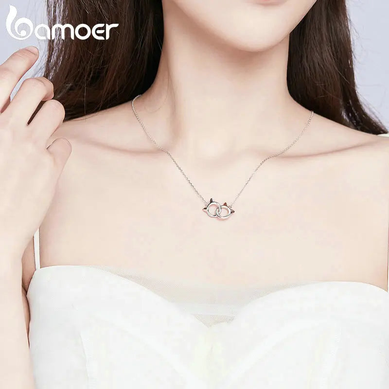 2024 New Solid 925 Sterling Silver Connected Star/Heart/Cat Pendant Necklace for Women Valentine's Day Gift Fine Jewelry