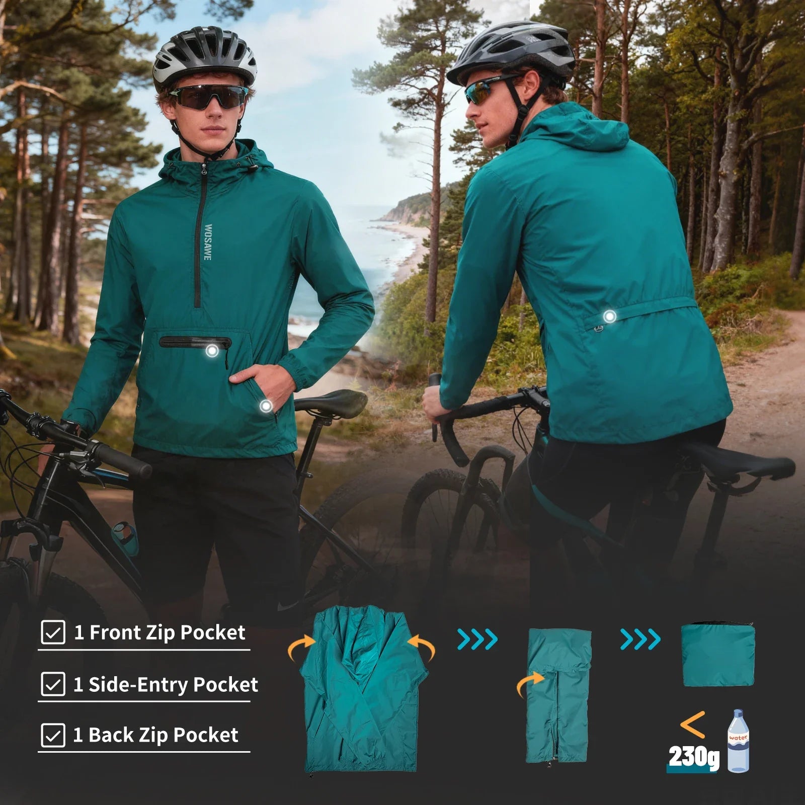 Men's Cycling Jacket Windbreaker Hooded Jacket Bike Wind Cutter Vest Windproof Short Winds Cycling Rainproof Jacket