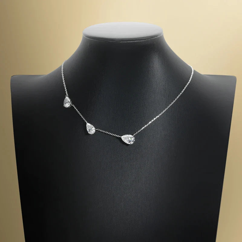 Gradient Moissanite Necklace for Women 3 Gems Pear Cut Certified Luxury Pendant Lab Diamond Jewelry Sterling Silver 925