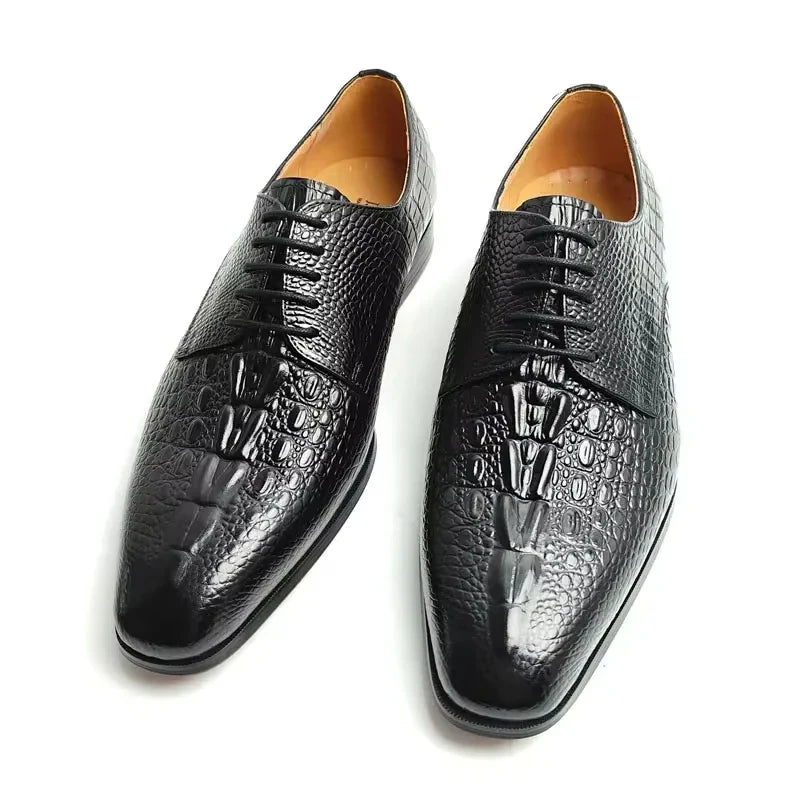 Fashion Elegant Black Oxfords Leather Shoe Dress Derby Shoe for Men Handcraft Official Male Wear Crocodile Pattern Leather Shoe