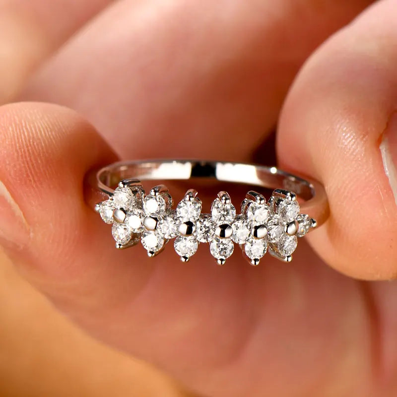 2mm Moissanite Ring With Certificate 925 Sterling Silver Cluster Flower Wedding Rings For Women 14k Gold Plated Jewelry