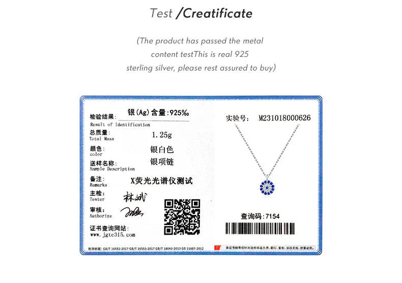 Blue Eye Necklace 925 Sterling Silver Zirconia Eyes Pendant Necklaces Trendy Link Chain Jewelry Gifts For Women Girls