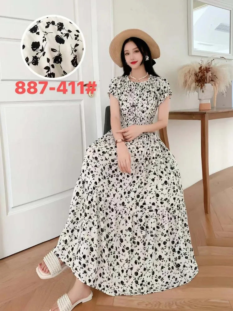 New Summer Dress Women Indian Clothes Cotton Linen Long Maxi Vintage Sexy Korean Casual Bohemian Floral Robe Vestidos Feminino
