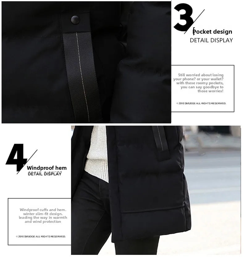 Mid-length New Thickened Hooded Jacket for Winter Men Warm Cotton-padded Jacket for MenLeisureDown Mountaineering Overcoat Men