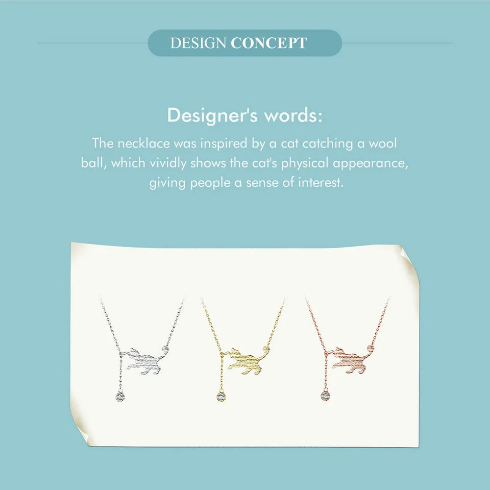 S925 Sterling Silver Cat Necklace Cute Silver Cat Pendant Collarbone Necklace for Women SCN232 3 Colors