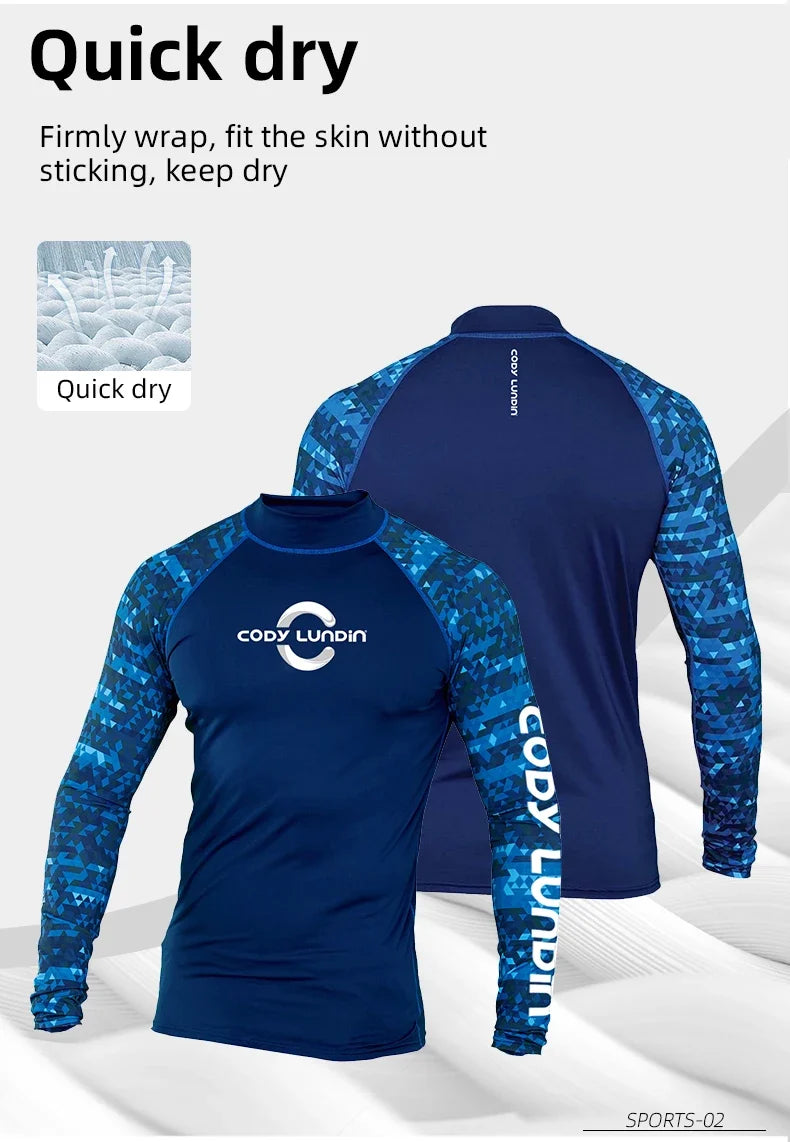 Men's UPF 50+ Compression Turtleneck Swimming Training Shirt Gym Fitness T-Shirt Surf Sports Rashguard Custom Logo Fishing Top