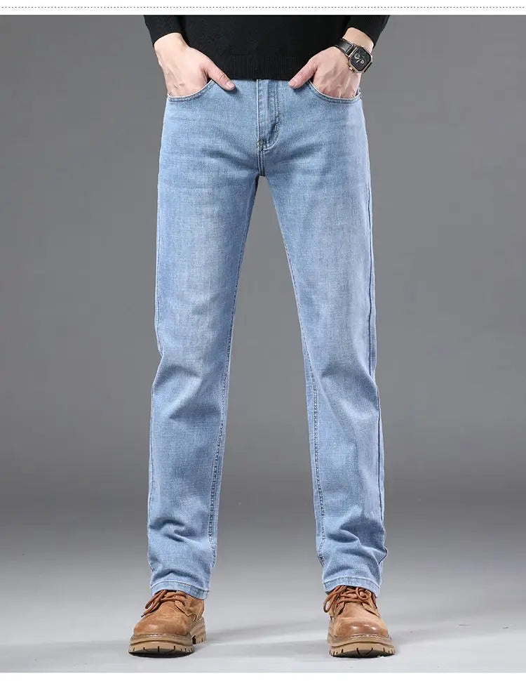 High Quality Spring Autumn Men's Slim Jeans Stylish Casual Stretch Fabric Denim Pants Classic Trousers Smoke Gray Plus Size 40