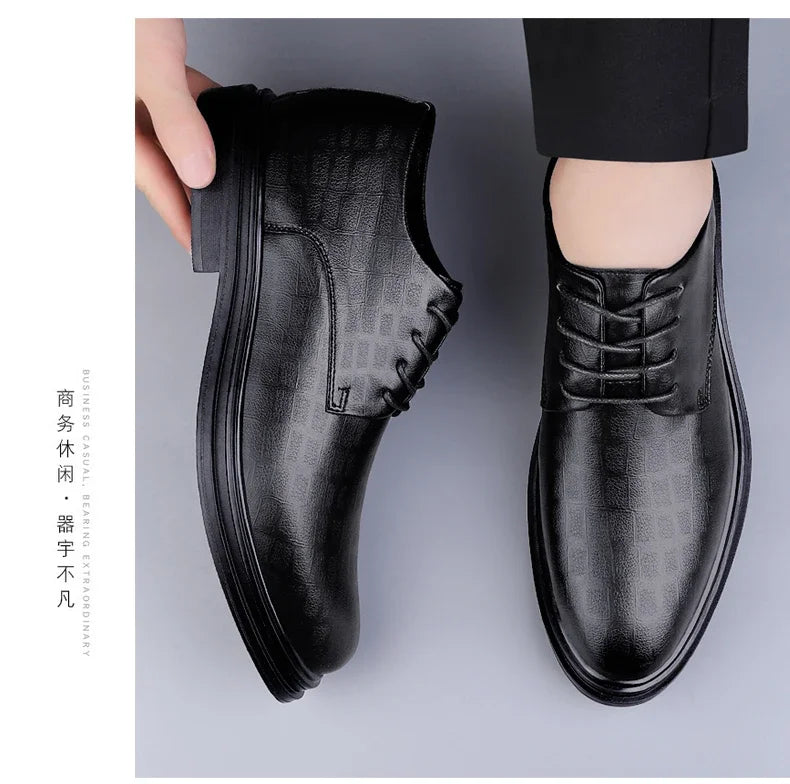 Men Dress Shoes Elevator Shoes Platform Breathable Casual Business Luxury Genuine Leather Soft Heightening Shoes 7CM Taller Male