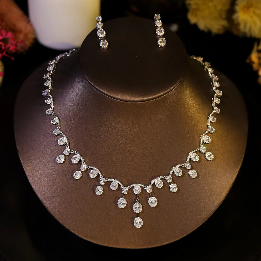 Simple Cubic Zirconia Tassel Water Drop Necklace Europe Bride Wedding Ball Jewelry Set For Women Dinner Party Accessories X0584